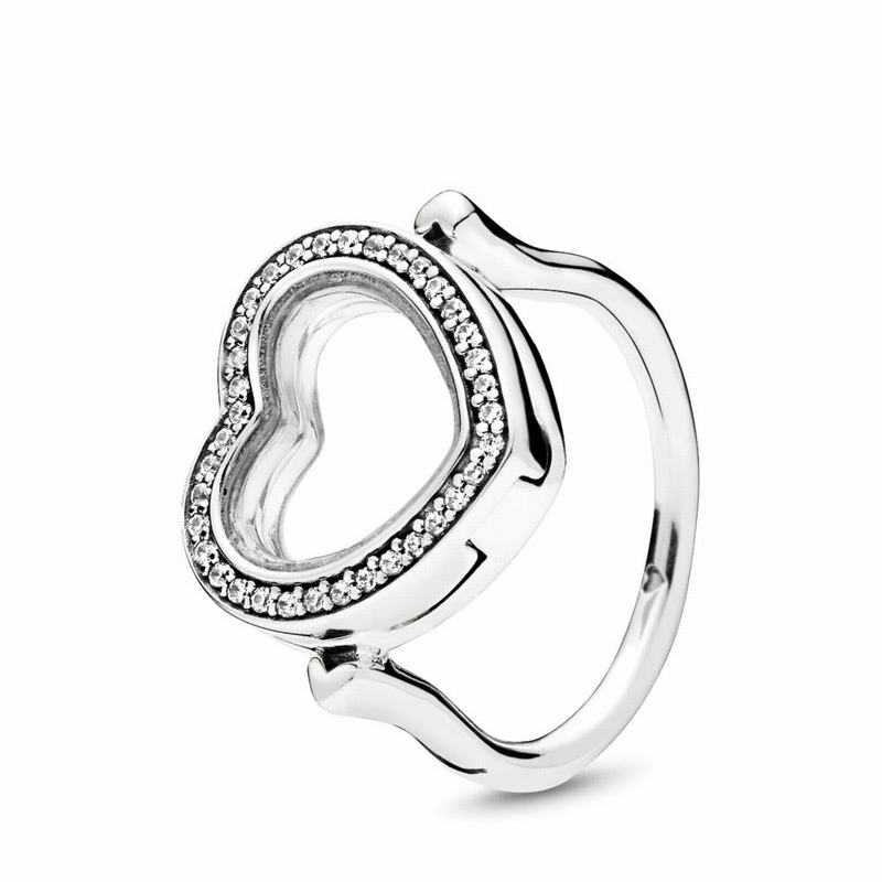 Inele statement Pandora Sparkling Floating Inima Argint (72i6fyEb)